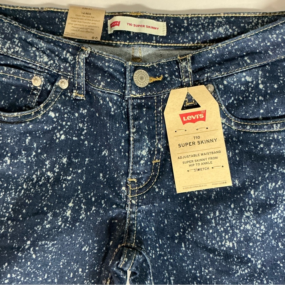 Levi's 710 super skinny Girls Blue Denim Bleach Splatter - Picture 3 of 10
